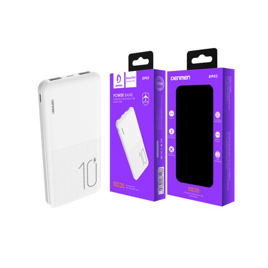 DENMEN POWER BANK DP05 WITH DUAL USB PORTS 2.1A 10000MAH WHITE DENMEN POWER BANK DP05 WITH DUAL USB PORTS 2.1A 10000MAH WHITE